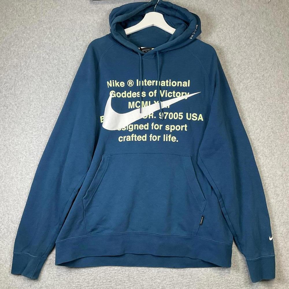 Nike Mens Size XL Blue International Goddess of Victory Swoosh Hoodie Sweatshirt